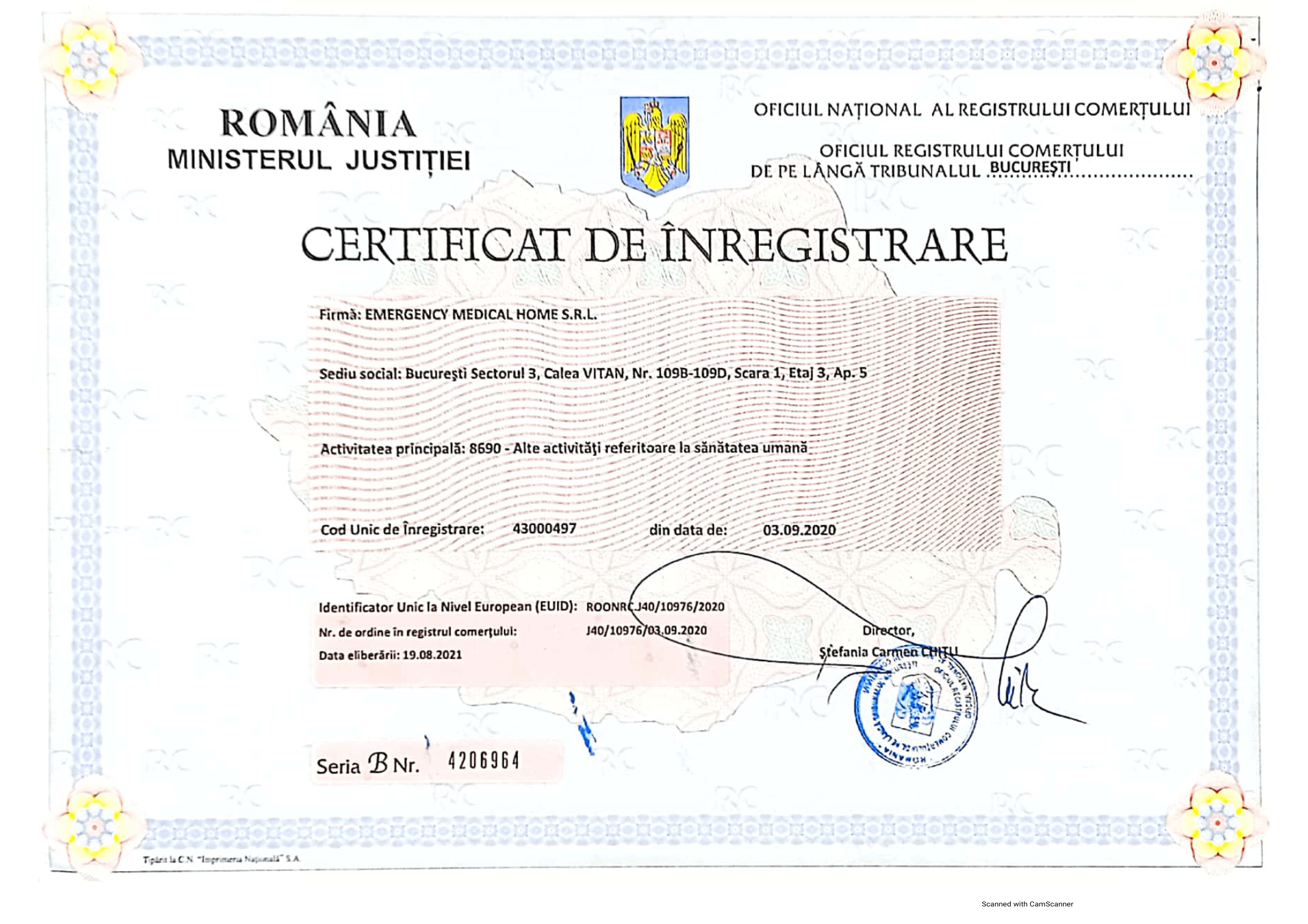 certificat de inregistrare